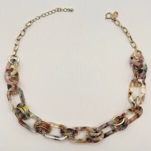 LOFT Multicolor Acrylic Chain Necklace Gold Tone Paperclip Links 18-20”